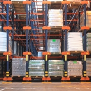 warehouse racks with pallets of goods