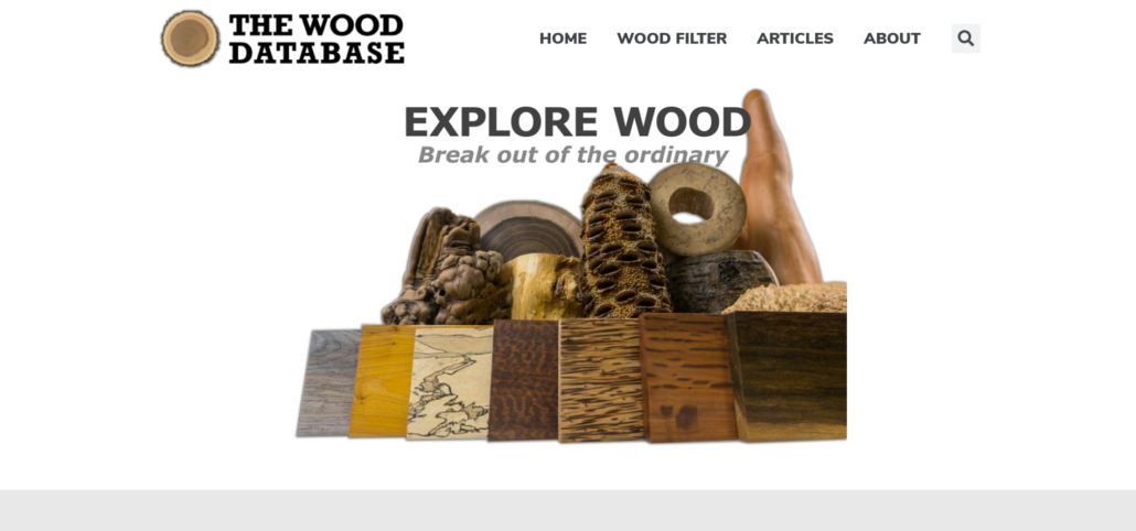 Front page of the Wood Database website